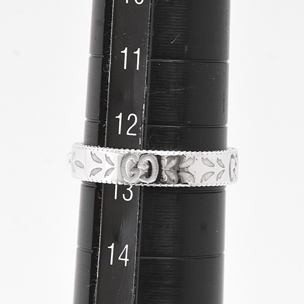 グッチ 指輪 レディース ブルームス アイコンリング 1Pダイヤ 刻印サイズ13 実測13号弱 ホワイトゴールド エナメル GG 750WG GUCCI 中古