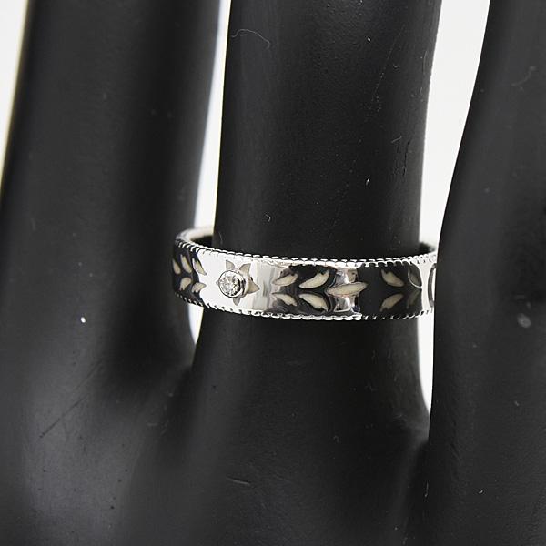 グッチ 指輪 レディース ブルームス アイコンリング 1Pダイヤ 刻印サイズ13 実測13号弱 ホワイトゴールド エナメル GG 750WG GUCCI 中古