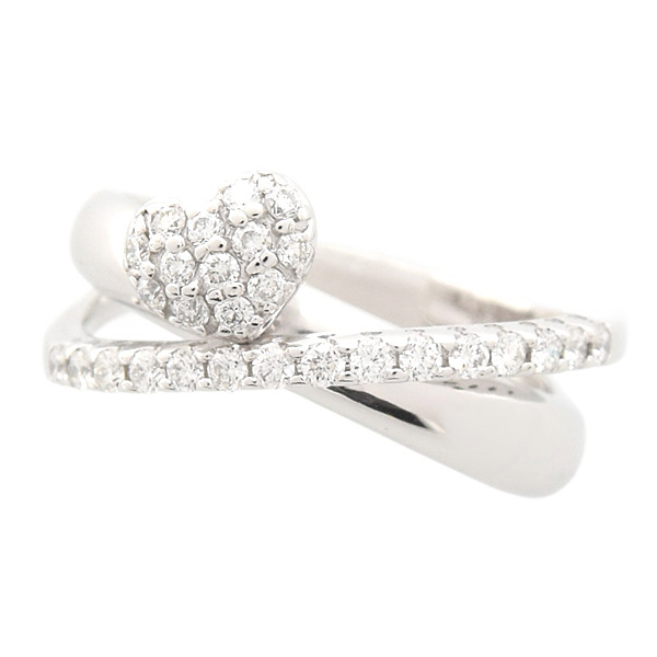 ポンテヴェキオ リング レディース ハートモチーフ パヴェダイヤ クロスリング ホワイトゴールド K18WG PONTE VECCHIO 中古