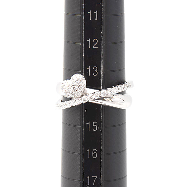 ポンテヴェキオ リング レディース ハートモチーフ パヴェダイヤ クロスリング ホワイトゴールド K18WG PONTE VECCHIO 中古