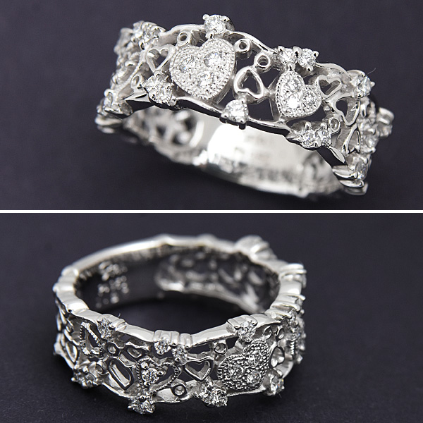 スタージュエリー 指輪 レディース PT950 リング ダイヤモンド ハート レース 透かし D0.27ct プラチナ 実測11号 STAR JEWELRY 中古