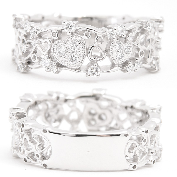 スタージュエリー 指輪 レディース PT950 リング ダイヤモンド ハート レース 透かし D0.27ct プラチナ 実測11号 STAR JEWELRY 中古