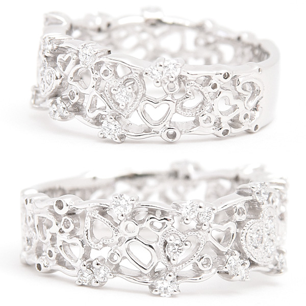 スタージュエリー 指輪 レディース PT950 リング ダイヤモンド ハート レース 透かし D0.27ct プラチナ 実測11号 STAR JEWELRY 中古
