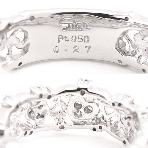 スタージュエリー 指輪 レディース PT950 リング ダイヤモンド ハート レース 透かし D0.27ct プラチナ 実測11号 STAR JEWELRY 中古
