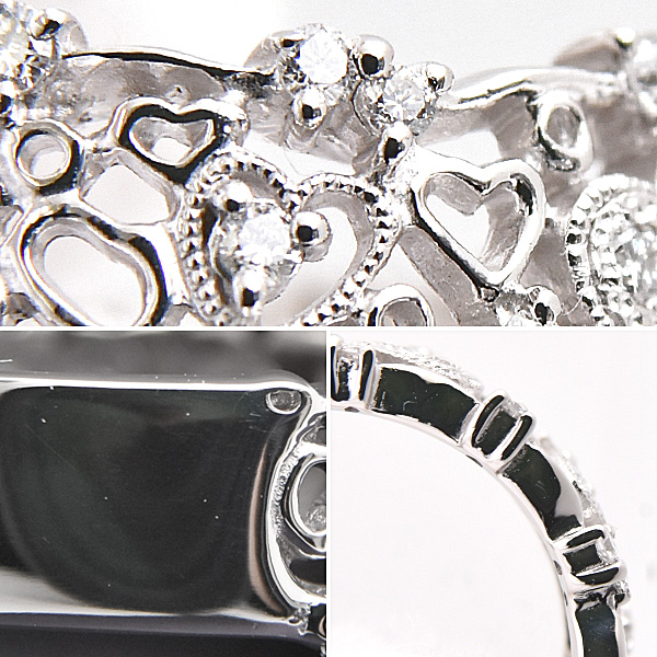 スタージュエリー 指輪 レディース PT950 リング ダイヤモンド ハート レース 透かし D0.27ct プラチナ 実測11号 STAR JEWELRY 中古