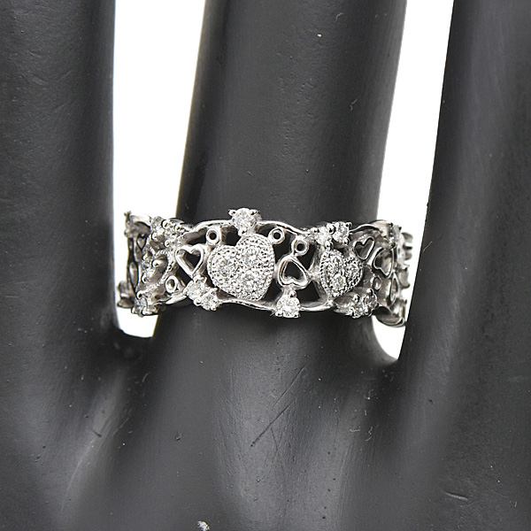 スタージュエリー 指輪 レディース PT950 リング ダイヤモンド ハート レース 透かし D0.27ct プラチナ 実測11号 STAR JEWELRY 中古
