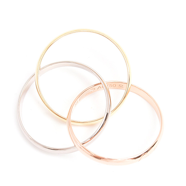 カルティエ 指輪 レディース メンズ トリニティ リング 3連 58号 実寸17.5号 2.6mm ゴールド Cartier 750YG×WG×PG 中古