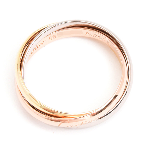 カルティエ 指輪 レディース メンズ トリニティ リング 3連 58号 実寸17.5号 2.6mm ゴールド Cartier 750YG×WG×PG 中古