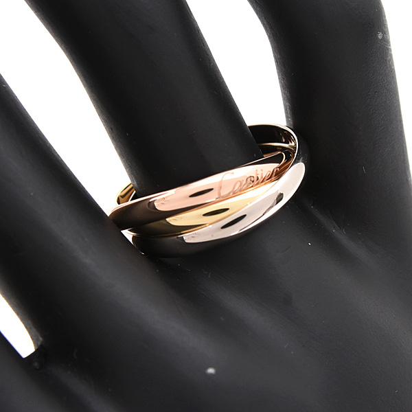 カルティエ 指輪 レディース メンズ トリニティ リング 3連 58号 実寸17.5号 2.6mm ゴールド Cartier 750YG×WG×PG 中古