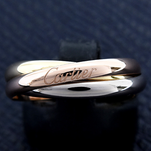 カルティエ 指輪 レディース メンズ トリニティ リング 3連 58号 実寸17.5号 2.6mm ゴールド Cartier 750YG×WG×PG 中古