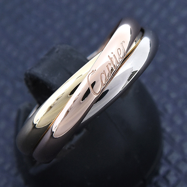 カルティエ 指輪 レディース メンズ トリニティ リング 3連 58号 実寸17.5号 2.6mm ゴールド Cartier 750YG×WG×PG 中古