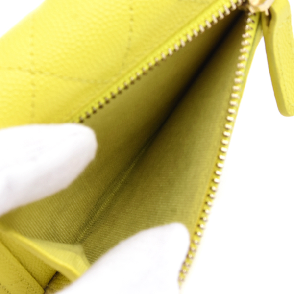 シャネル 財布 レディース マトラッセ 三つ折り財布 コンパクトウォレット ランダム キャビアスキン イエロー CHANEL 中古