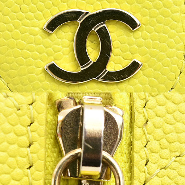 シャネル 財布 レディース マトラッセ 三つ折り財布 コンパクトウォレット ランダム キャビアスキン イエロー CHANEL 中古