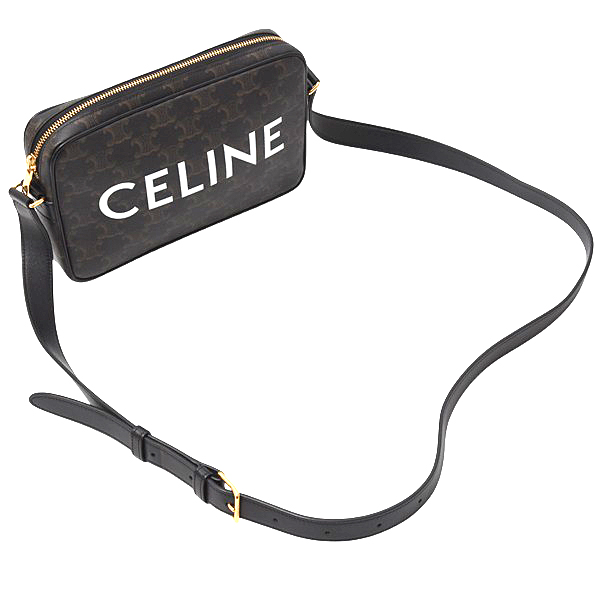 セリーヌ バッグ レディース トリオンフ ショルダーバッグ ロゴ入り PVCレザー ブラック CELINE 194502 中古