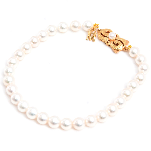 ミキモト ブレスレット レディース パール ブレスレット 5.5mm～5.9mm珠 イエローゴールド MIKIMOTO K18 中古