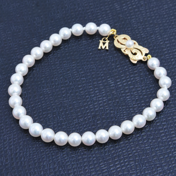 ミキモト ブレスレット レディース パール ブレスレット 5.5mm～5.9mm珠 イエローゴールド MIKIMOTO K18 中古