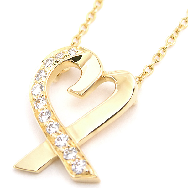 ティファニー ネックレス レディース ラビング ハート ペンダント ダイヤ イエローゴールド 750YG K18 TIFFANY 中古