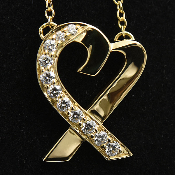 ティファニー ネックレス レディース ラビング ハート ペンダント ダイヤ イエローゴールド 750YG K18 TIFFANY 中古