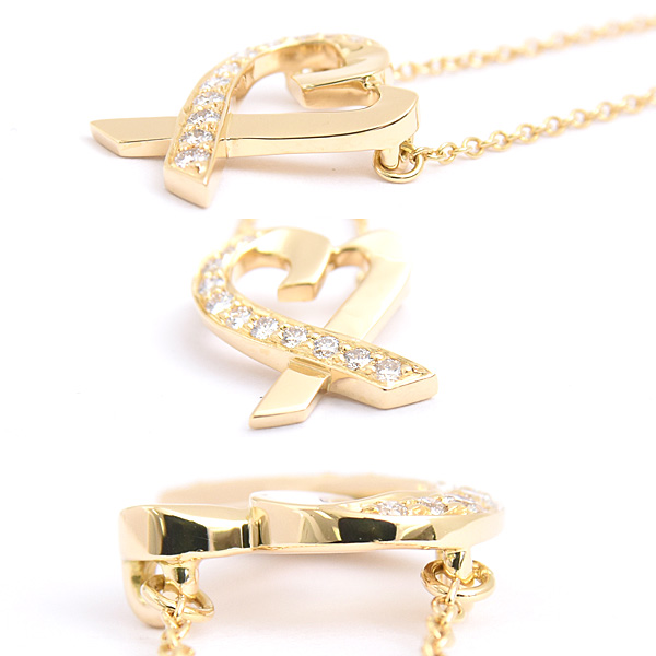 ティファニー ネックレス レディース ラビング ハート ペンダント ダイヤ イエローゴールド 750YG K18 TIFFANY 中古