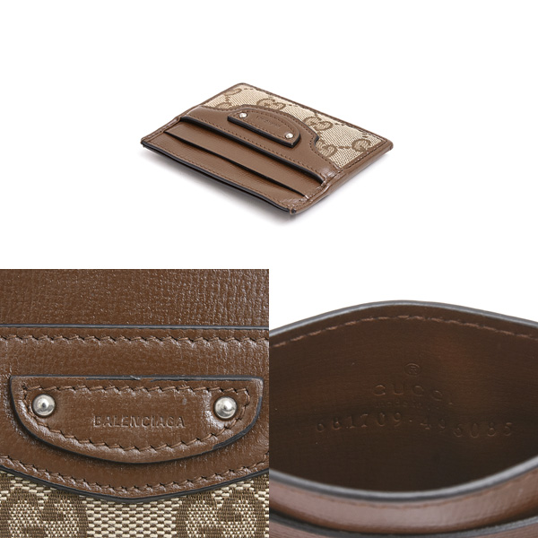 グッチ カードケース メンズ レディース GGキャンバス ハッカープロジェクト バレンシアガ ブラウン GUCCI BALENCIAGA 681709 中古