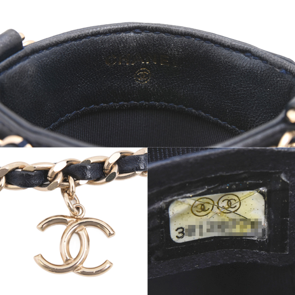 シャネル バッグ レディース テック ミー アウト チェーンフォンケース スマホショルダーラムスキン ネイビー CHANEL AP1161 中古
