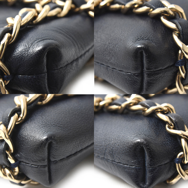 シャネル バッグ レディース テック ミー アウト チェーンフォンケース スマホショルダーラムスキン ネイビー CHANEL AP1161 中古
