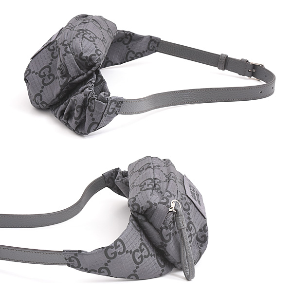 グッチ バッグ レディース メンズ GGポリエステル ベルトバッグ ボディバッグ グレー GUCCI 767934 中古