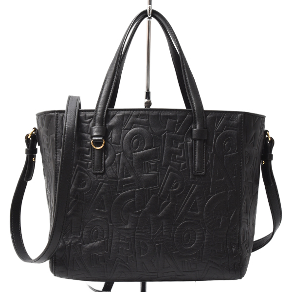 サルヴァトーレフェラガモ バッグ レディース メンズ ボニー ショルダーバッグ エンボス カーフレザー ブラック Salvatore Ferragamo RE-21F963 中古