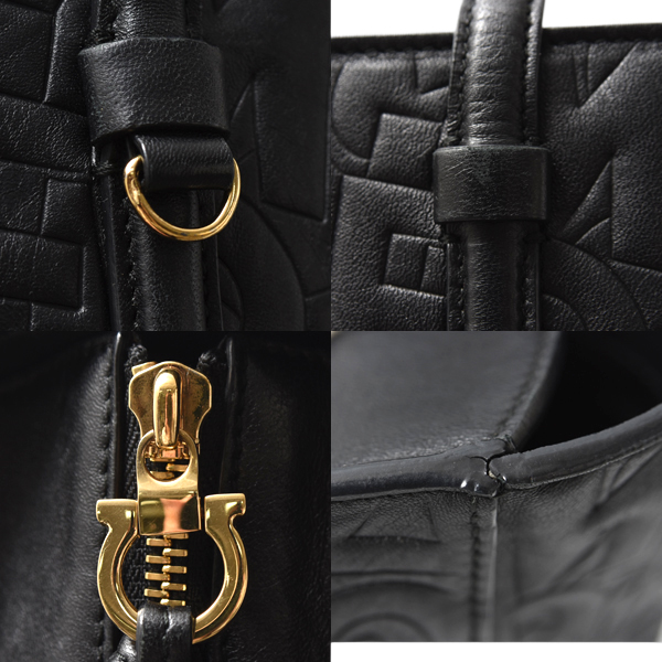 サルヴァトーレフェラガモ バッグ レディース メンズ ボニー ショルダーバッグ エンボス カーフレザー ブラック Salvatore Ferragamo RE-21F963 中古