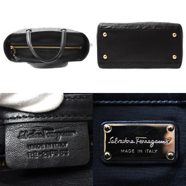サルヴァトーレフェラガモ バッグ レディース メンズ ボニー ショルダーバッグ エンボス カーフレザー ブラック Salvatore Ferragamo RE-21F963 中古