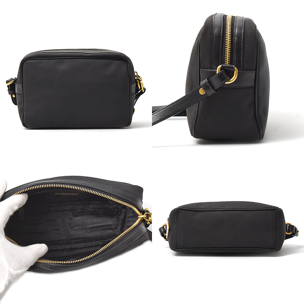 プラダ バッグ メンズ レディース ショルダーバッグ クロスボディバッグ キャンバス レザー ブラック 1BH089 PRADA 中古