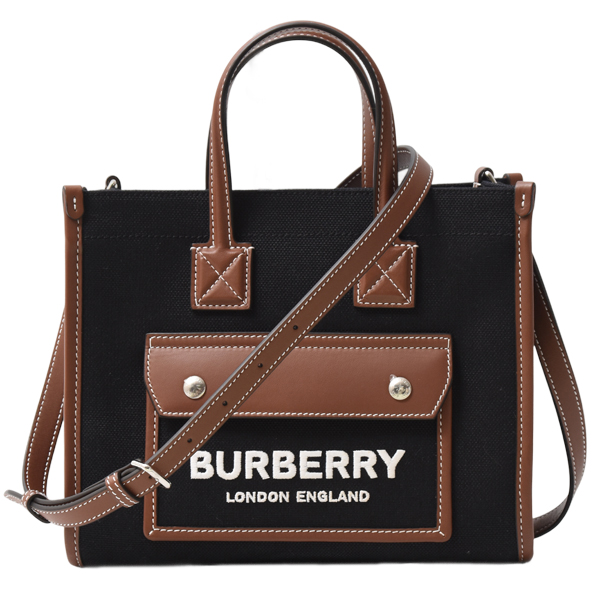 バーバリー バッグ レディース メンズ ミニフレヤトート ショルダーバッグ キャンバス×レザー ブラック×ブラウン BURBERRY 8044143 A1395 中古