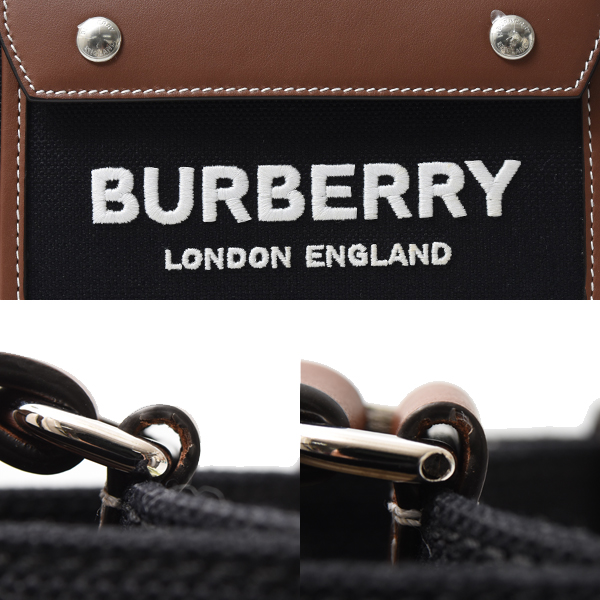 バーバリー バッグ レディース メンズ ミニフレヤトート ショルダーバッグ キャンバス×レザー ブラック×ブラウン BURBERRY 8044143 A1395 中古