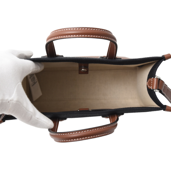 バーバリー バッグ レディース メンズ ミニフレヤトート ショルダーバッグ キャンバス×レザー ブラック×ブラウン BURBERRY 8044143 A1395 中古