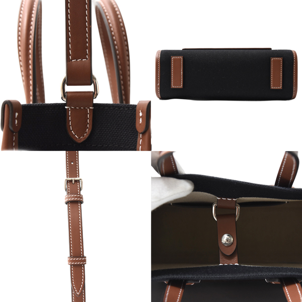 バーバリー バッグ レディース メンズ ミニフレヤトート ショルダーバッグ キャンバス×レザー ブラック×ブラウン BURBERRY 8044143 A1395 中古