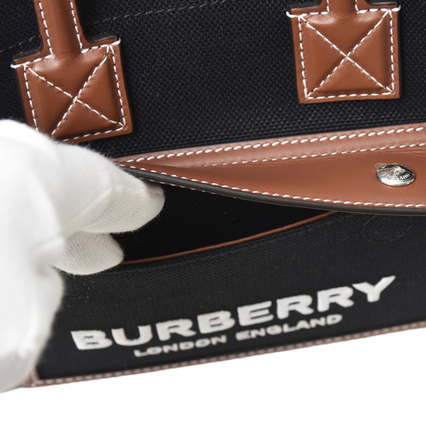 バーバリー バッグ レディース メンズ ミニフレヤトート ショルダーバッグ キャンバス×レザー ブラック×ブラウン BURBERRY 8044143 A1395 中古
