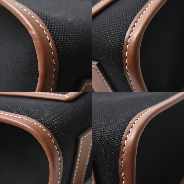 バーバリー バッグ レディース メンズ ミニフレヤトート ショルダーバッグ キャンバス×レザー ブラック×ブラウン BURBERRY 8044143 A1395 中古