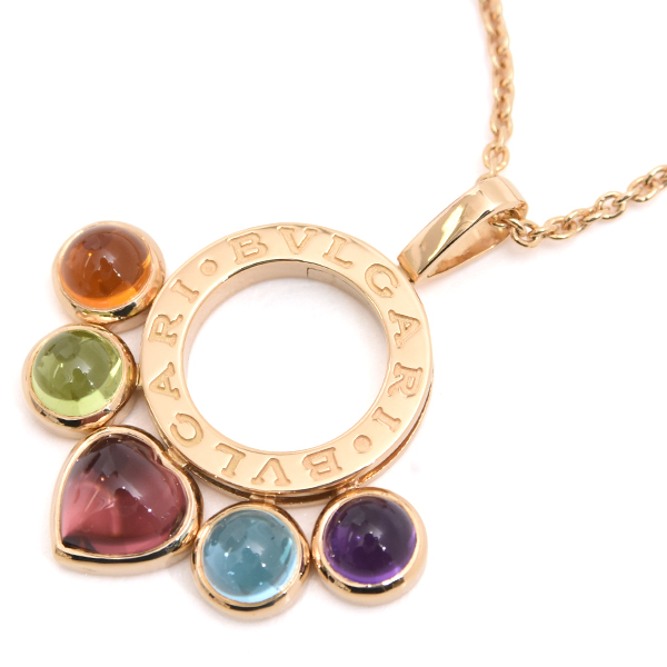 ブルガリ ネックレス レディース アレグラ マルチストーン ネックレス イエローゴールド BVLGARI 750YG 中古