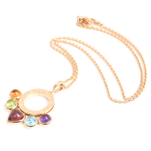 ブルガリ ネックレス レディース アレグラ マルチストーン ネックレス イエローゴールド BVLGARI 750YG 中古