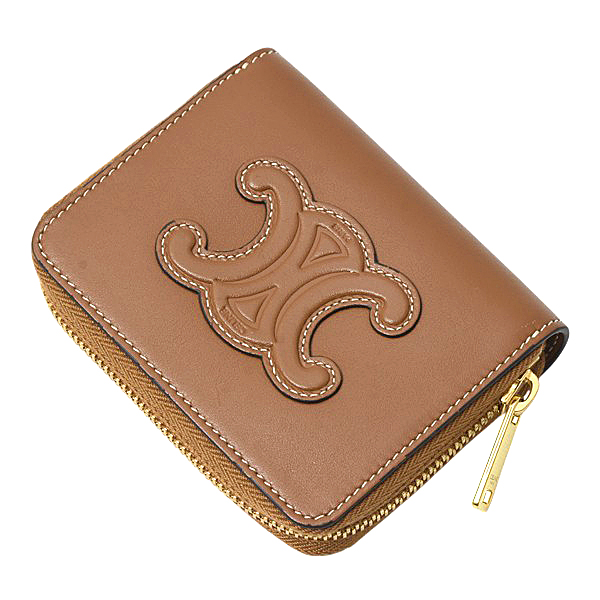 セリーヌ 財布 レディース キュイル トリオンフ コンパクトジップ コインケース タン レザー CELINE 中古