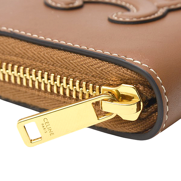 セリーヌ 財布 レディース キュイル トリオンフ コンパクトジップ コインケース タン レザー CELINE 中古