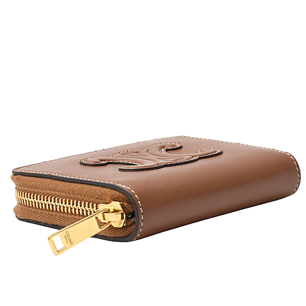 セリーヌ 財布 レディース キュイル トリオンフ コンパクトジップ コインケース タン レザー CELINE 中古