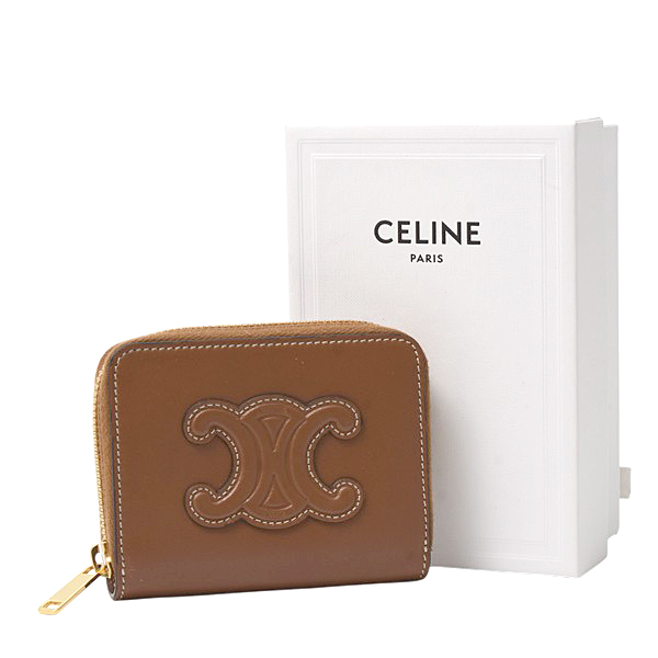 セリーヌ 財布 レディース キュイル トリオンフ コンパクトジップ コインケース タン レザー CELINE 中古