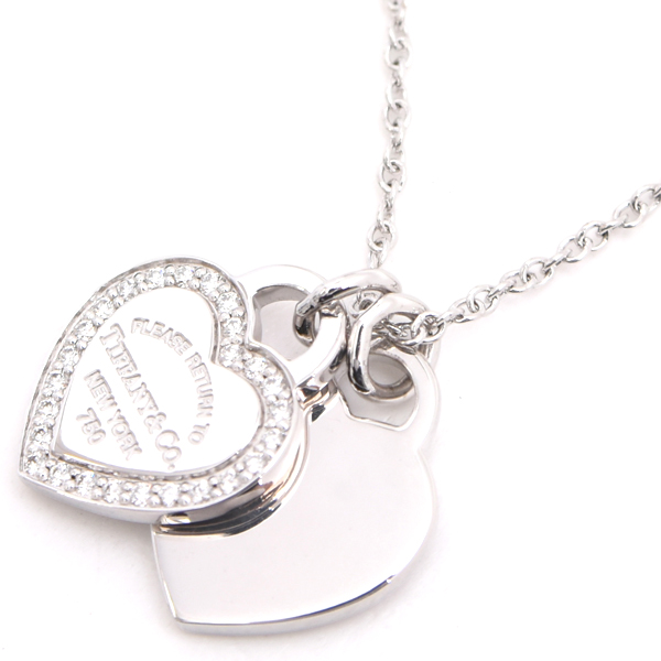 ティファニー ネックレス レディース リターントゥ ダブルハート ダイヤ ネックレス ホワイトゴールド TIFFANY 750WG 中古