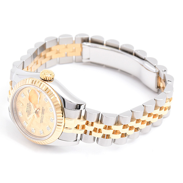 ロレックス 時計 レディース デイトジャスト 10P 自動巻 ランダム ゴールドクリスタル文字盤 SS×YG ROLEX 179173G 中古