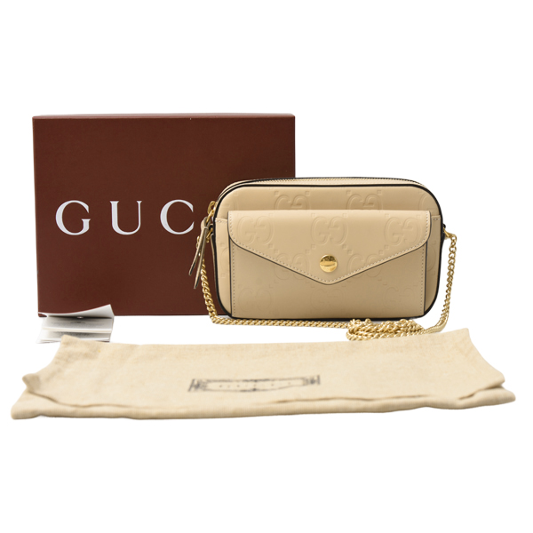 グッチ バッグ レディース GGミニショルダーバッグ ジャンボGG グッチシマ レザー ベージュ GUCCI 781554 中古