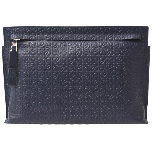 ロエベ バッグ レディース メンズ Tポーチ リピートアナグラム クラッチバッグ レザー ネイビー LOEWE 107.55.K05 中古
