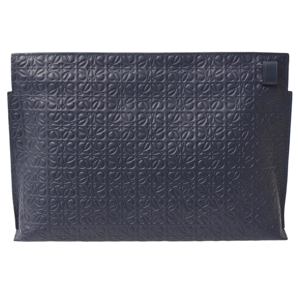 ロエベ バッグ レディース メンズ Tポーチ リピートアナグラム クラッチバッグ レザー ネイビー LOEWE 107.55.K05 中古