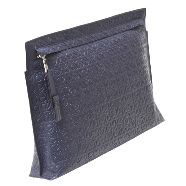 ロエベ バッグ レディース メンズ Tポーチ リピートアナグラム クラッチバッグ レザー ネイビー LOEWE 107.55.K05 中古
