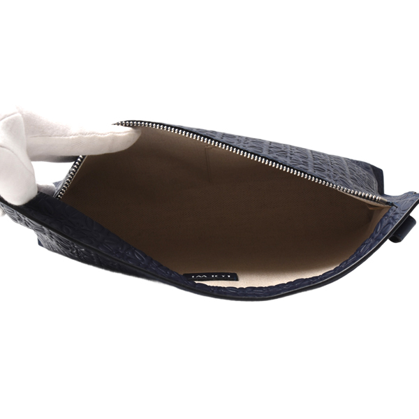 ロエベ バッグ レディース メンズ Tポーチ リピートアナグラム クラッチバッグ レザー ネイビー LOEWE 107.55.K05 中古